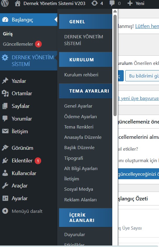 Yönetim Paneli Genel Görünümü